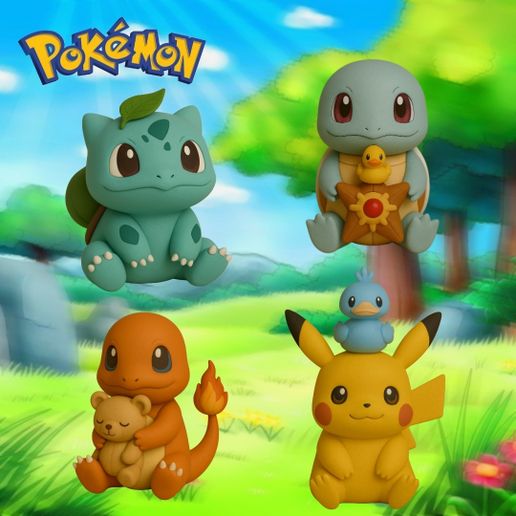 🐉 Chibi Pokémon Starter Pack Cute 3D Print Figures (Pikachu