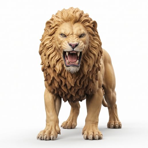 Highly Detailed Majestic Lion Sculpture for 3D Printing