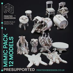 mimic-pack-1.jpg 3D file Furniture Mimics - Mimics Vs Ninjas - PRESUPPORTED - Illustrated and Stats - 32mm scale・3D printer model to download