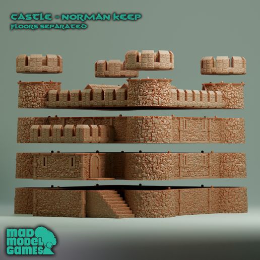 Castle-Keep-Floors-Separated-Webpage.jpg Castle - Norman Keep, DND scenery, medieval building, fantasy architecture, wargame scenery, 28mm and 32mm scale