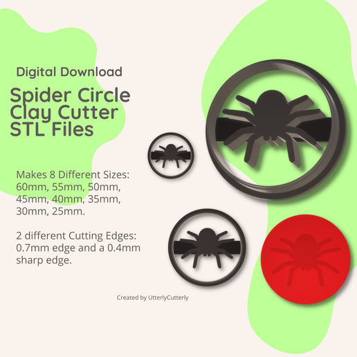 Spider Circle Clay Cutter - Halloween STL Digital File Download- 8 sizes and 2 Cutter Versions 3D model