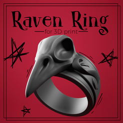 Raven-Ring_.png Fichier STL Bague corbeau - Bague Halloween - style sorcière・Idée pour impression 3D à télécharger