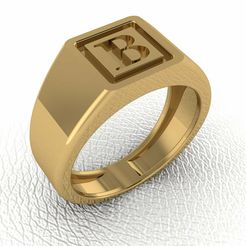 BB.jpg B Letter Gold Mens Signet Ring, Personalized Monogram Engraved Statement Ring