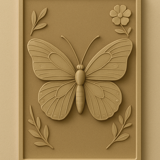 Schmetterling-im-Holzrelief.png 大自然的细节 - 3 件套 3D 浮雕：锹形甲虫、蝴蝶和蜜蜂