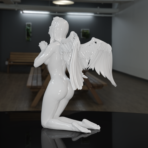 Nude-angel-kneeling_4.png Download STL file Statue Nude woman angel kneeling • 3D printing template, x9s