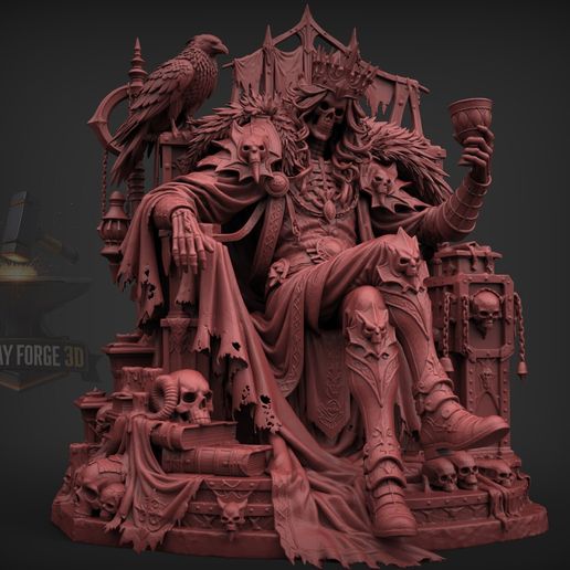 Skeleton King STL Halloween Dark Fantasy Throne Statue 3D Print Model 3D model