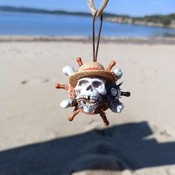 OnePieceSkull05.jpg One Piece Luffy Pirate king Skull with Straw Hat ,Hanger ,Keychain
