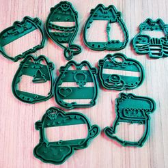 All.jpeg STL file PACK PUSHEEN THE CAT CUTTER COOKIE CORTA GALLETITAS GATO・Model to download and 3D print