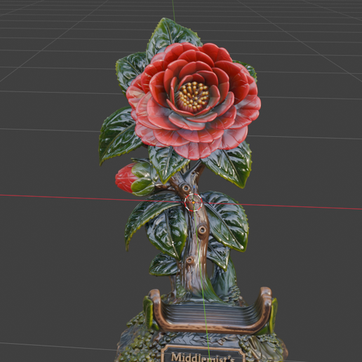 Middlemist's Red Camellia Flower Statue - 3D Printable Bench Figurine (STL & OBJ)