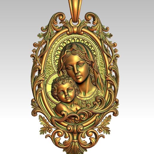 Virgin Mary and Baby Jesus Bas Relief Pendant