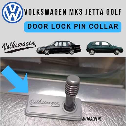 Volkswagen Cursive font Logo Door Lock Collar Ring Secure Door for PIN Volkswagen Jetta/Golf Mk3 – STL File (9 designs sold separately)