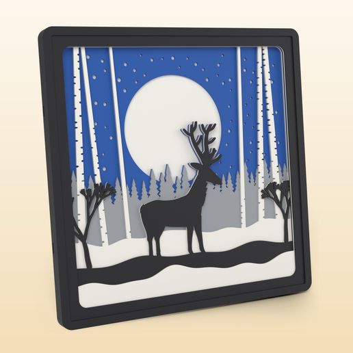 🎄 The Winter Stag: Layered Christmas Shadow Box | Multicolor, No AMS ...