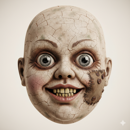 Creepy doll mask - Halloween, spooky, scary, horror, creepy, haunted, October 31, trick or treat, pumpkin, jack o’ lantern, jackolantern, ghost, skeleton, skull, zombie, witch, vampire, monster, mummy, Frankenstein 3D Model 3D model