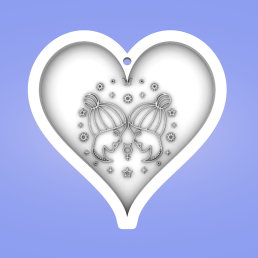 Key pendant, heart, Gemini 3D model