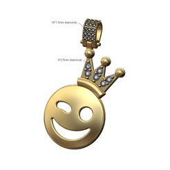 Diamond-emoji-crown-pendant-00.jpg STL file Diamond crown smile emoji pendant with bail 3D print model・3D printable model to download
