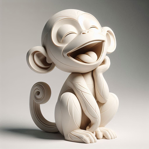 3667 Laughing Monkey - 3D Printed Full-Figure Statue, pug, dachshund, poodle, cat, camel, elephant, monkey, bear, lion, pomeranian, donkey, wolf, doberman pinscher, newfoundland, Angora cat, Siamese cat, STL