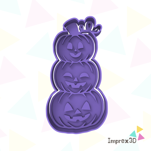 3 Pumpkins Halloween Cookie Cutter - 3D model önizlemesi