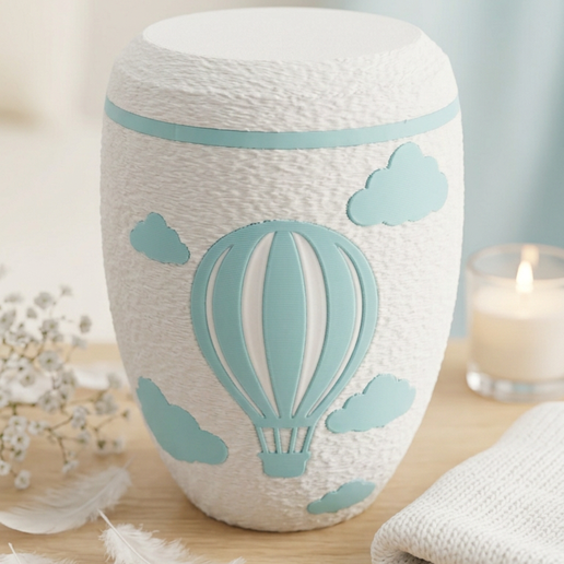 Hot-Air Balloon Urn | Memorial Urn with Balloon and Clouds for a Star Child & Child | Pre-colored 3MF print template, multicolor
