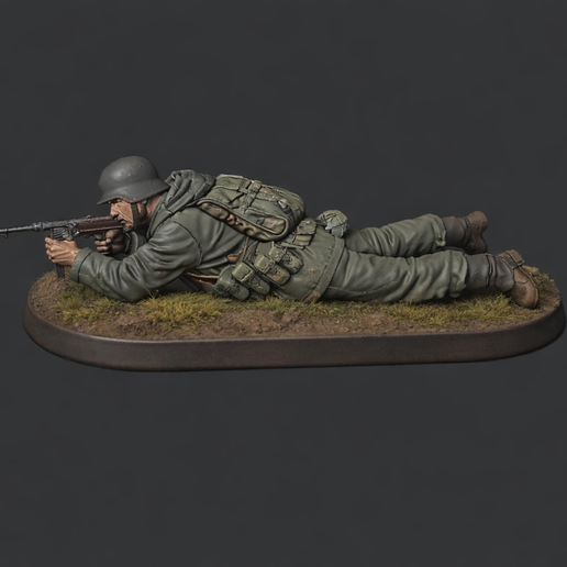WW2 German Infantry Soldier STL - Prone Rifleman Miniature - Highly Detailed 3D Printed Model