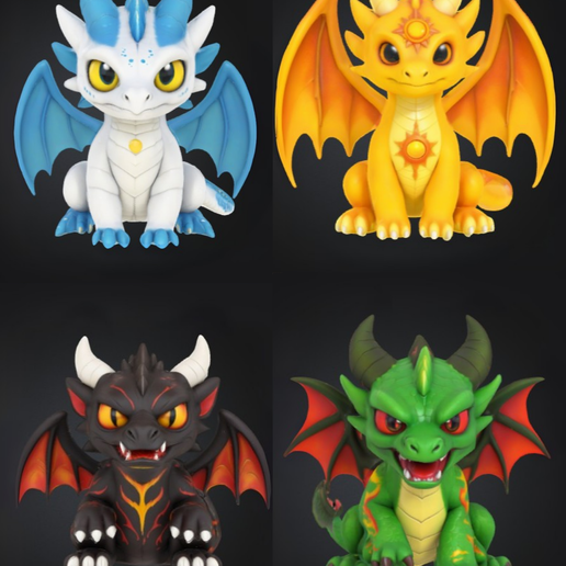 Legendary Dragons Chibi Pack - Zayken 3D (4 STL Figures) 3D model