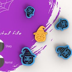 PUMKIN-HAT-1.jpg Fichier STL Découpeur d'Halloween avec chapeau en pâte polymère | Fichier STL numérique | 4 tailles | 2 versions du découpeur・Plan pour impression 3D à télécharger, FunkyCutters_