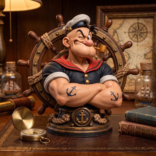 Popeye The Sailor Man Bust - Highly Detailed Single Piece Sculpture
