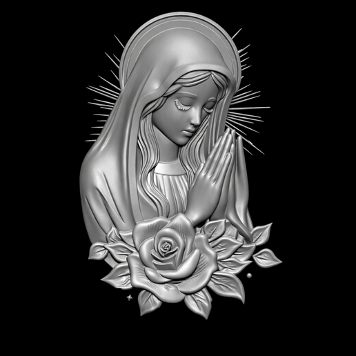 3D digital relief model of the Virgin Mary in prayer ready for 3d printing