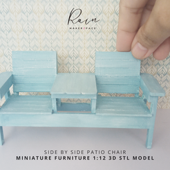 Side-by-Side-Patio-Chair-Miniature-Furniture-7.png Fichier STL Chaise de patio miniature, chaise double miniature avec table, mobilier miniature pour l'extérieur・Modèle pour impression 3D à télécharger
