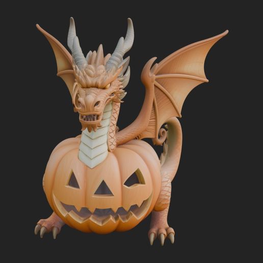Pumpkin Dragon Statue Design 1 - 3D Print Model