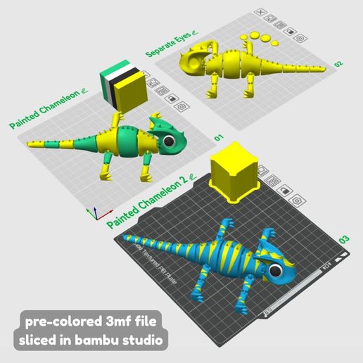 4.jpg ГИБКИЙ ШАРНИРНЫЙ ХАМЕЛЕОН, ПЕЧАТЬ НА МЕСТЕ С ПРЕДВАРИТЕЛЬНОЙ РАСКРАСКОЙ 3MF