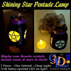Pentacle-Lamp-IMG.jpg Файл STL Светильник с пентаклем "Сияющая звезда" Светодиодный фонарь с чашей・3D-печатная модель для загрузки