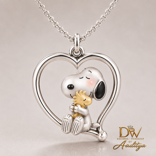 Snoopy Woodstock Peanuts Heart Pendant