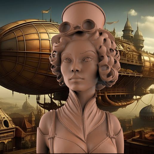 Steampunk Aviator Woman – Bust - 3D