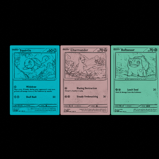 INITIAL TRIO OF POKEMON KANTO CHARMANDER, BULBASAUR AND SQUIRTLE POKEMON  CARDS STL File for Cults