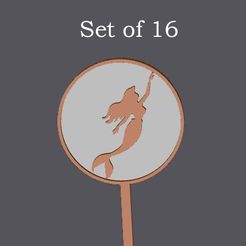 set-of.jpg STL-Datei (Satz von 16) MINI CUPCAKE MERMAID TOPPERS・3D-druckbares Modell zum Herunterladen