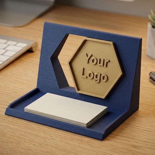 Customizable Hexagon Business Card Holder & Desk Stand
