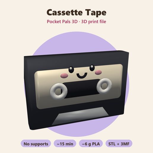Cassette Tape – Free Kawaii Retro Tech Figure, No Supports 3D model
