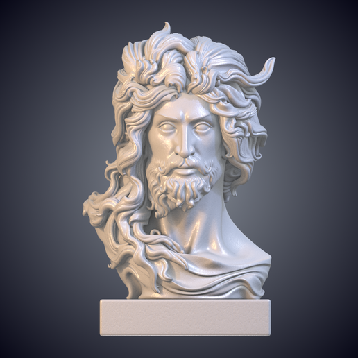 Greek God Zeus Wavy Hair Bearded Man Portrait Bust GPM-570