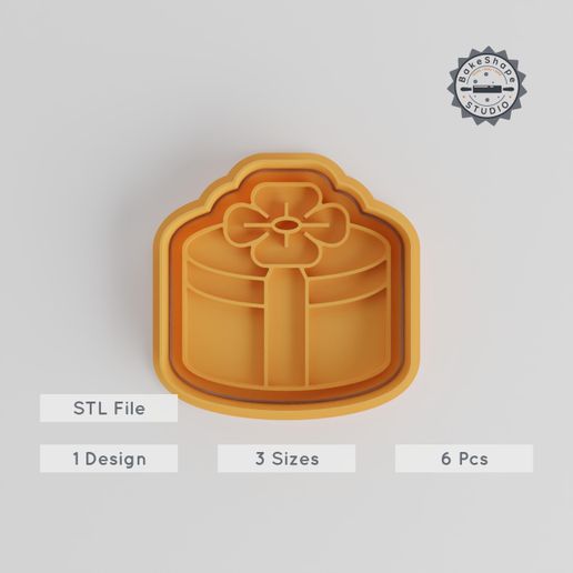 Gift Shape Cutter & Stamp, Cookie & Fondant Tool Set, 6 Pieces, S/M/L Sizes, Ideal for Wedding Elements - 3D model önizlemesi