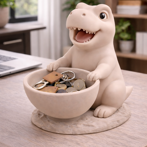 Bowl Holder with Dinosaur – T-Rex Key Organizer STL – Catchall Tray – 3D Printable Home Storage