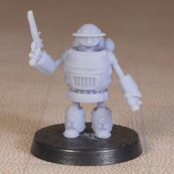 Clockwork-Robot-3d-Printed-Miniature-Humanoid-Pistol-and-Hammer-Front.jpg Clockwork Humanoid Roboter Miniatur Autognome Artificer Construct für Tabletop Spiele