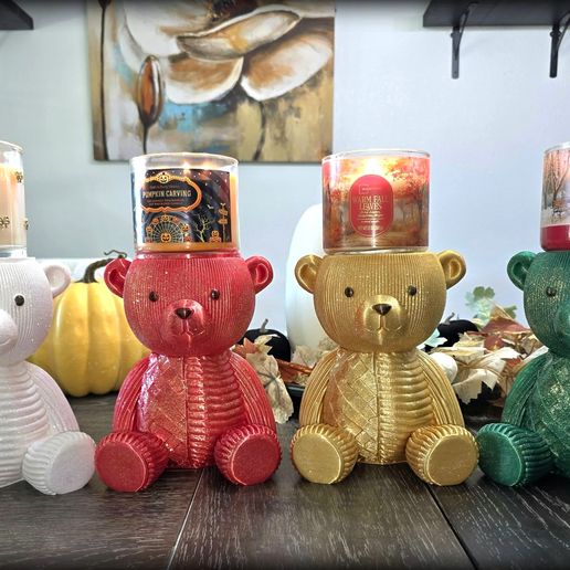 Shimmer Bear Candle Pedestal Set White Red Gold Green 3D Print 3MF STL