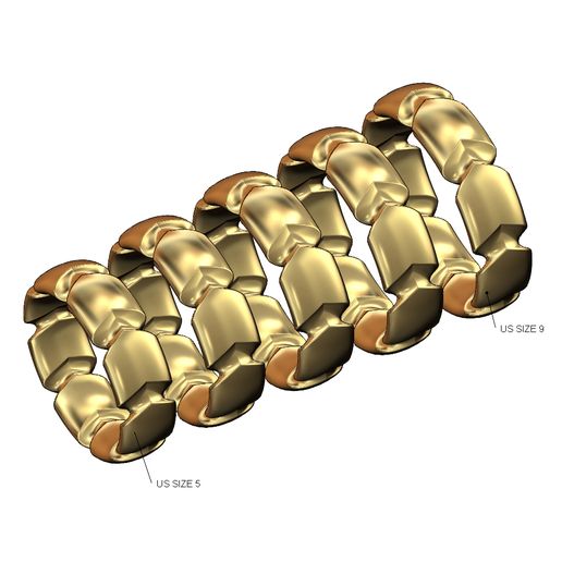 Wide organic shape motif band US sizes 5to9 3D print model 3D model