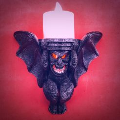 IMG_20230925_164103.jpg STL file Halloween Spooky Gargoyle tealight wall shelf・3D printable model to download