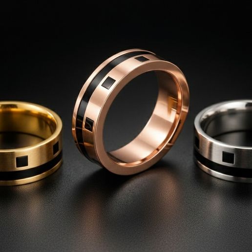 Black Epoxy Square Band Ring STL – 6mm Jewelry CAD for Casting