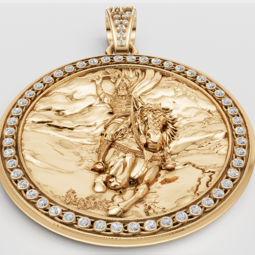 Viking Warrior Gold Pendant with Diamond Accents