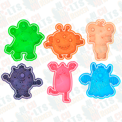 Monsters-cookie-cutter-set-of-6-1.png 3D file Monsters cookie cutter set of 6 *・3D printing idea to download