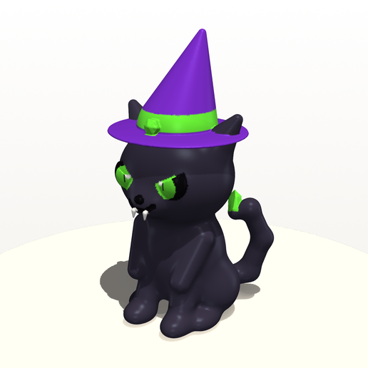 Hexcat #023 – Witch Cat Villain in a Wizard Hat | Multicolor AMS 3MF + STL