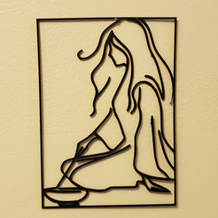 Pic.png Fichier STL gratuit Fille païenne agenouillée préparant des ingrédients - Dessin au trait minimaliste Art mural・Design à télécharger et à imprimer en 3D