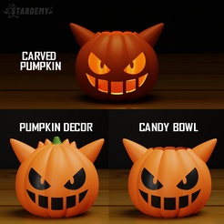 gengar_pumpkin.png 3D file Pumpkin Gengar Candy Bowl Basket Halloween・3D printing template to download